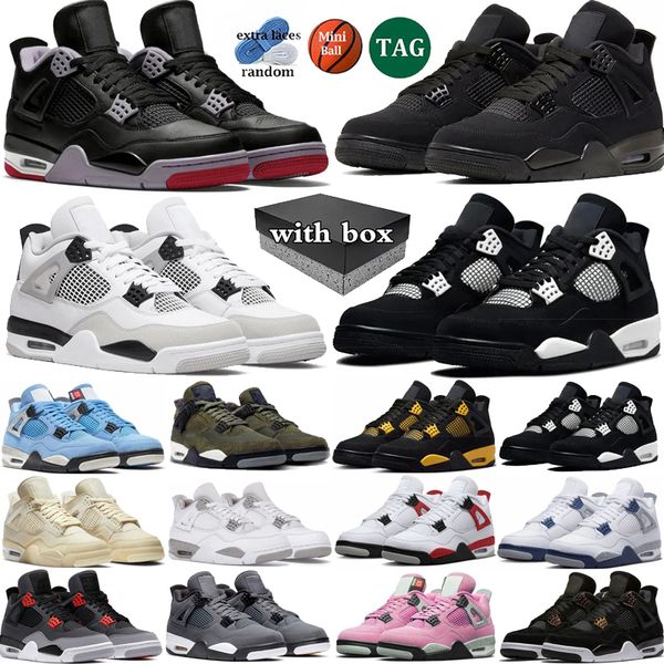 

With box 4 Basketball Shoes Men Bred Reimagined White Thunder 4s Black Cat Military Black Olive University Blue sail Midnight Navy Mens Trainers Sport Sneakers, Color 29
