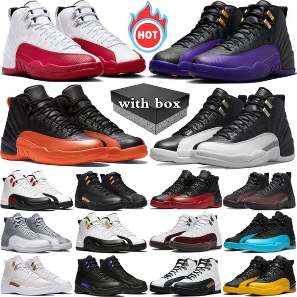 

With box 12 Cherry Basketball Shoes Men12s Red Taxi Brilliant Orange Playoffs Gamma Blue Stealth White Mens Trainers Sport Sneakers, Color 7