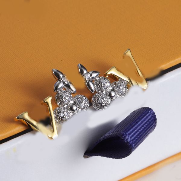 

Fashion Earrings Crystal Flower Stud Luxury Brand Designer For Women 18K Gold Silver Plated Letter Rhinestone Jewelry Wedding Gifts