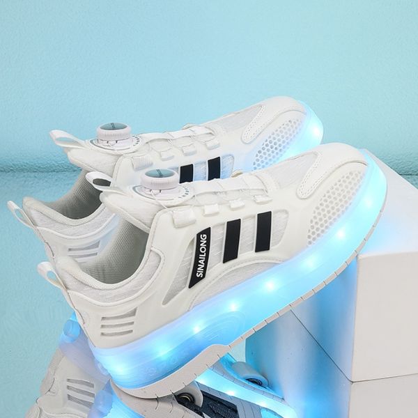 

PONERAIT Unisex Child Deform Wheel Parkour Shoes Kids Skating Sneaker Children Rollerskates, Red