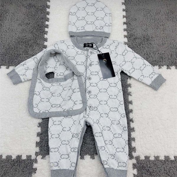 

Designer Baby One-piece Cotton Print Long-sleeved Hip Hop Three-piece Birth Full Moon Suit Crawling Suit Size 59cm-80cm K2, Gray