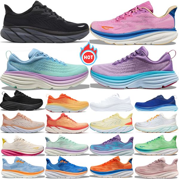 

Bondi 8 Clifton 9 running shoes women men designer White black orange Chalk Violet blue Grey pink sneakers mens womens outdoor sports trainers, Color 19