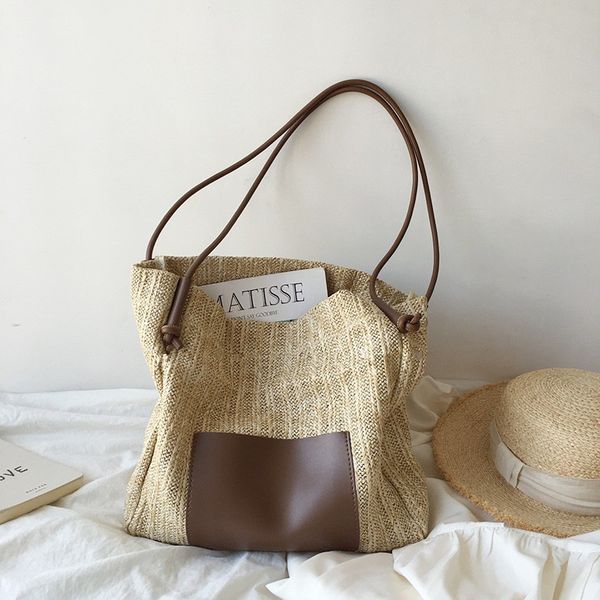 

HBP Vintage Woven Totes Holiday Wind Straw Braided Handbag Shoulder Bag Large Capacity Shopping Bag Beach Bun Mother Bags, Black