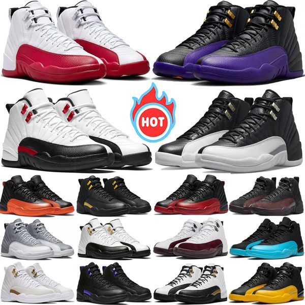

With box jumpman 12 Cherry Basketball Shoes Men12s Red Taxi Brilliant Orange Playoffs Gamma Blue Stealth White Mens Trainers Sport Sneakers size 40-47, Color 25