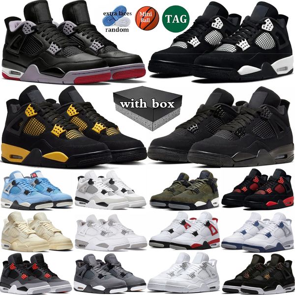 

With box Basketball Shoes Men Bred Reimagined White Thunder Black Cat Military Black Olive University Blue sail Pure Money Mens Trainers Sport Sneakers, Color 25