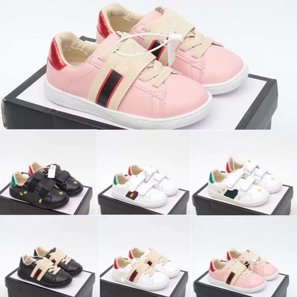 

Kids Boys Girls Star Shoes Italy Bee Sneakers Casual White Flat Leather Shoe Red Green Stripe Embroidered Chirdren Sport Sneaker Size 26-35, Blue
