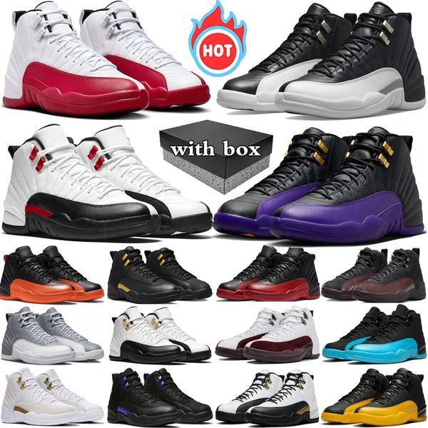 

With box 12 Cherry Basketball Shoes Men12s Black Red Taxi Brilliant Orange Playoffs Gamma Blue Stealth White Mens Trainers Sport Sneakers, Color 7