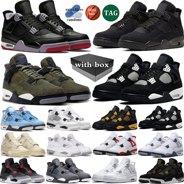 

With box Basketball Shoes Men Bred Reimagined White Thunder Black Cat Military Black Olive University Blue sail Midnight Navy Mens Trainers Sport Sneakers 36-47