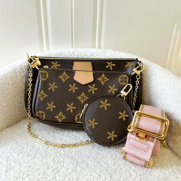 

Mirror quality MULTI POCHETTE ACCESSORIES Cross Body bags Luxury Womens Shoulder handbags man totes Designer bag lady chain leather embossed Clutch satchel Bags, Pink