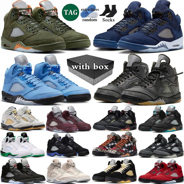 

with box 5 basketball shoes mens 5s olive UNC Georgetown University Blue Muslin Aqua Burgundy Racer Blue lucky Green Bean mens sport trainers sneakers 40-47, Color 3