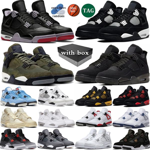 

With box Basketball Shoes Men Bred Reimagined White Thunder Black Cat Military Black Olive University Blue Midnight Navy Mens Trainers Sport Sneakers, Color 6