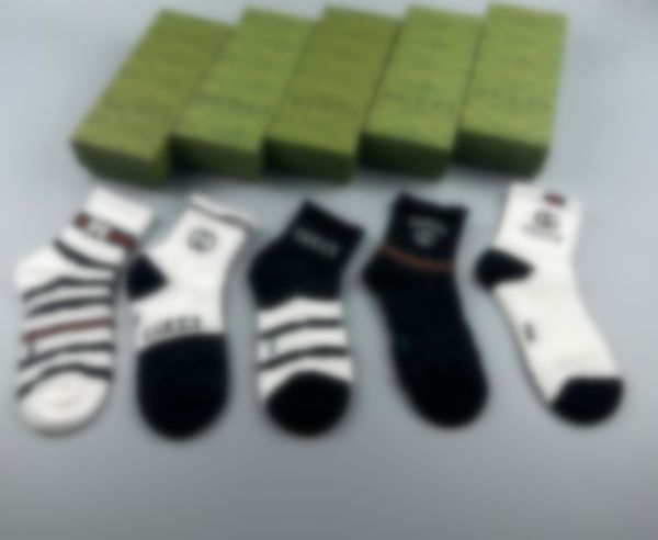 

sport designer socks men and women cotton sports socks Wholesale price ins hot style Mens Solid Sports Athletic Work Crew Socks 5 pieces/box, #1color random