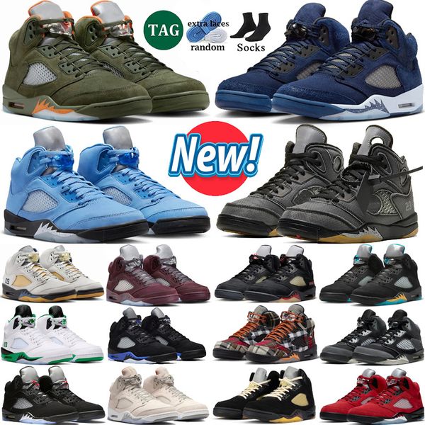 

with box 5 basketball shoes mens 5s olive UNC Georgetown University Blue Muslin Aqua Burgundy Racer Blue lucky Green mens sport trainers sneakers, Color 7