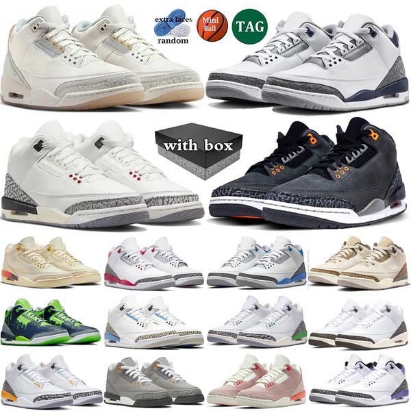 

with box 3 basketball shoes mens womans 3s Ivory Midnight Navy White Cement Reimagined Racer Blue fire red Lucky Green mens womans sport trainers sneakers, Color 22