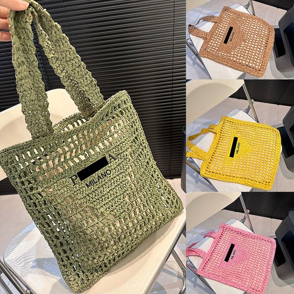 

Multicolor Straw Bag Crochet Summer Beach Shopping Bag Woman Holiday Casual Large Handbags Embroidery Letter Hollow Out Totes, Blue