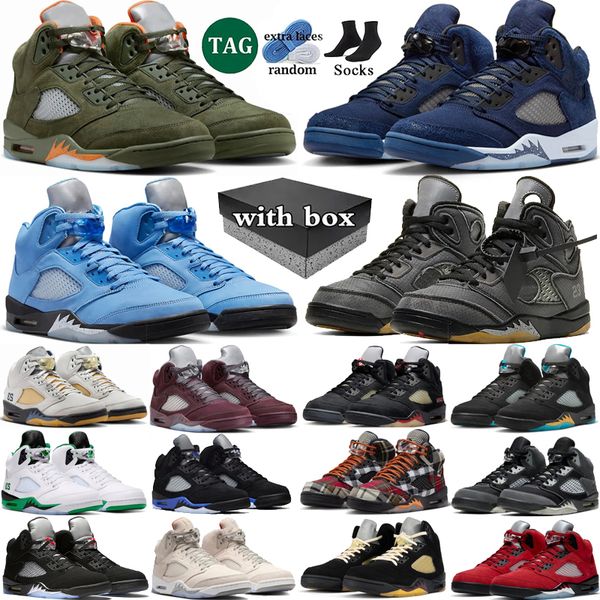 

with box 5 basketball shoes mens 5s olive UNC Georgetown University Blue Muslin Aqua Burgundy Racer Blue lucky Green sail Bean mens sport trainers sneakers, Color 4