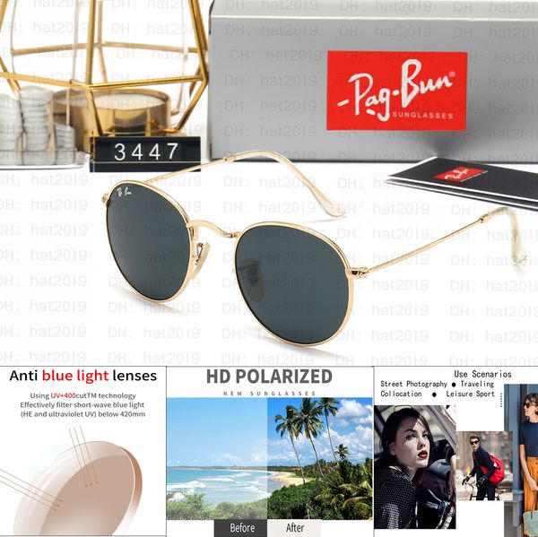

Designer Men Women Sunglasses 3447 Glasses Luxury Black Frame Metallic Polarized UV400 Glass Lens Sunglasses Premium Edition with Box
