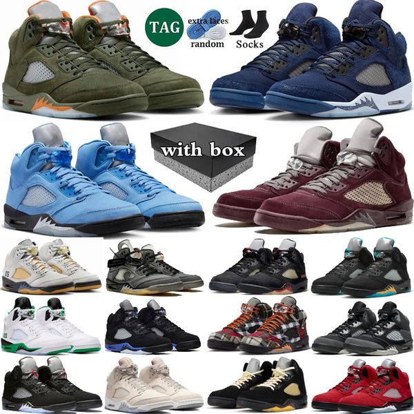 

with box 5 basketball shoes mens 5s olive UNC Georgetown University Blue Muslin Aqua Burgundy Racer Blue lucky Green mens sport trainers sneakers 40-47, Color 17