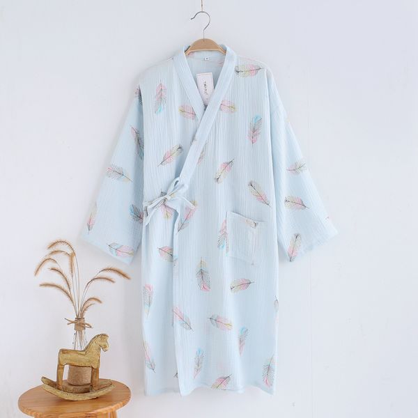 

pajamas Japanese style home clothes sweat steaming clothes bathrobes bathrobes water washed cotton pajamas women's pure cotton gauze thin styles, White crepe peach robe
