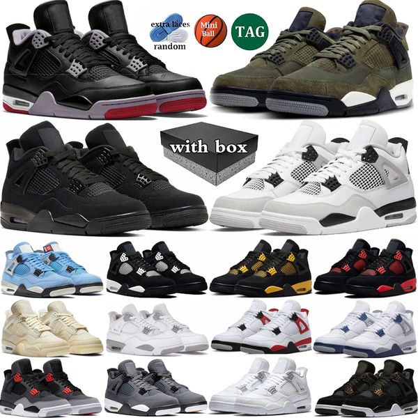 

With box 4 Basketball Shoes 4s Black Cat Men Bred Reimagined White Thunder Military Black Olive University Blue sail Midnight Navy Mens Trainers Sport Sneakers, Color 20