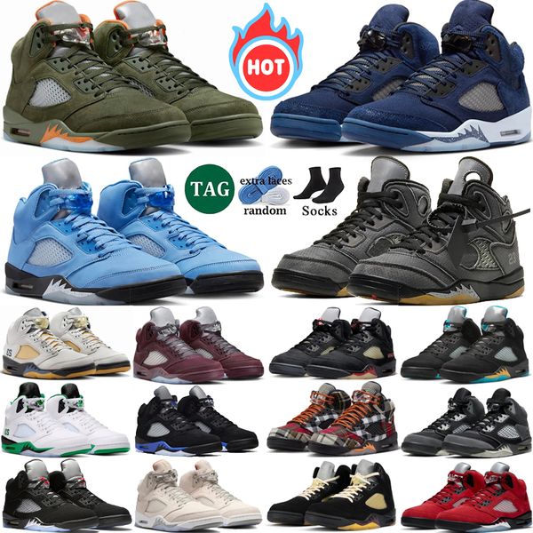 

with box 5 basketball shoes mens 5s olive UNC Georgetown University Blue Muslin Aqua Burgundy Racer Blue lucky Green Bean sail mens sport trainers sneakers 40-47, Color 10