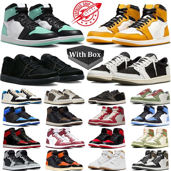 

With box Jumpman 1 Basketball Shoes Men Women 1s Green Glow Team Red Brown Low Black Phantom Olive Reverse Mocha Lost Found Mens Trainer Sneakers, #5