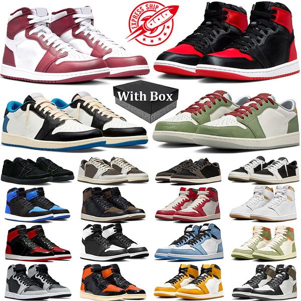 

With box Jumpman 1 Basketball Shoes Men Women 1s Green Glow Celadon Team Red Low Black Phantom Olive Reverse Mocha Lost Found Mens Trainer Sneakers