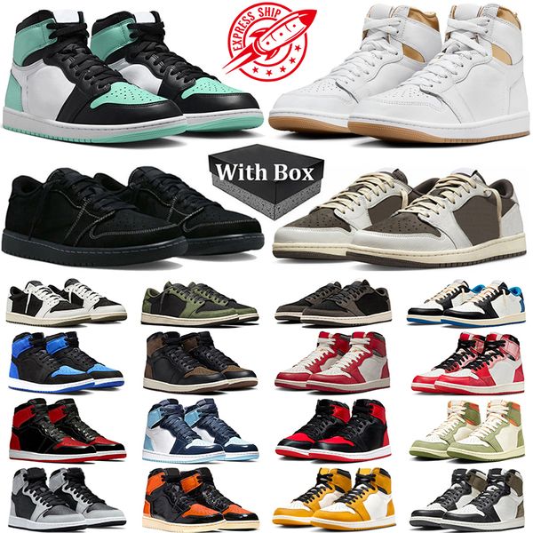 

With box Jumpman 1 Basketball Shoes Men Women 1s Green Glow Team Red Yellow Ochre Low Black Phantom Olive Reverse Mocha Lost Found Mens Trainer Sneakers, #3