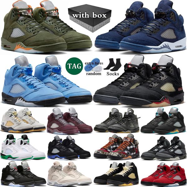 

with box 5 basketball shoes mens 5s olive UNC Georgetown University Blue Muslin Aqua Burgundy Racer Blue Green Bean mens sport trainers sneakers 40-47, Color 8