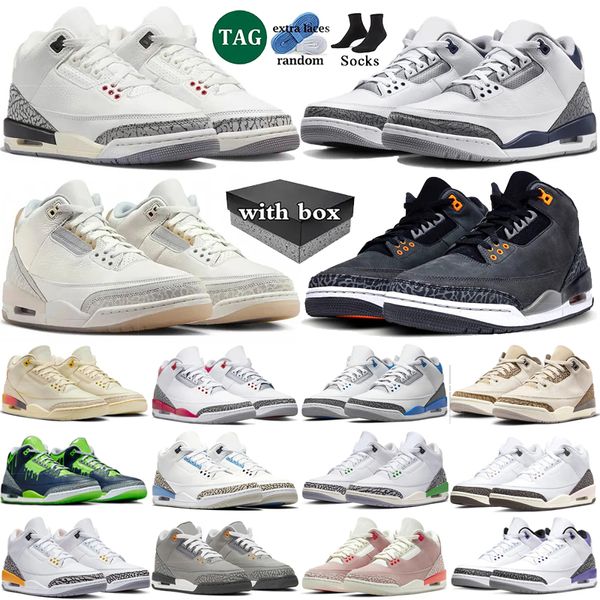 

with box 3 basketball shoes mens womans 3s Ivory Midnight Navy White Cement Reimagined Racer Blue fire red Lucky Green mens womans sport trainers sneakers 36-47, Color 18