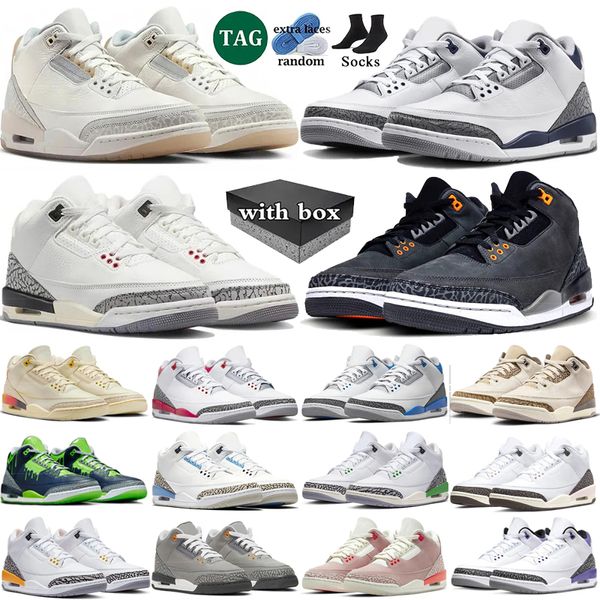 

with box 3 basketball shoes mens womans 3s fear Ivory Midnight Navy White Cement Reimagined Racer Blue fire red Lucky Green mens womans sport trainers sneakers 36-47, Color 25