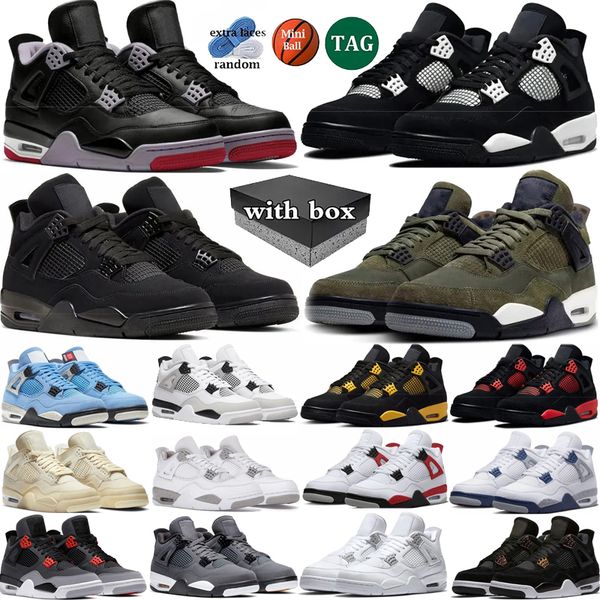 

With box Basketball Shoes Men Bred Reimagined White Thunder Black Cat Military Black Olive University Blue sail Midnight Navy Mens Trainers Sport Sneakers 36-47