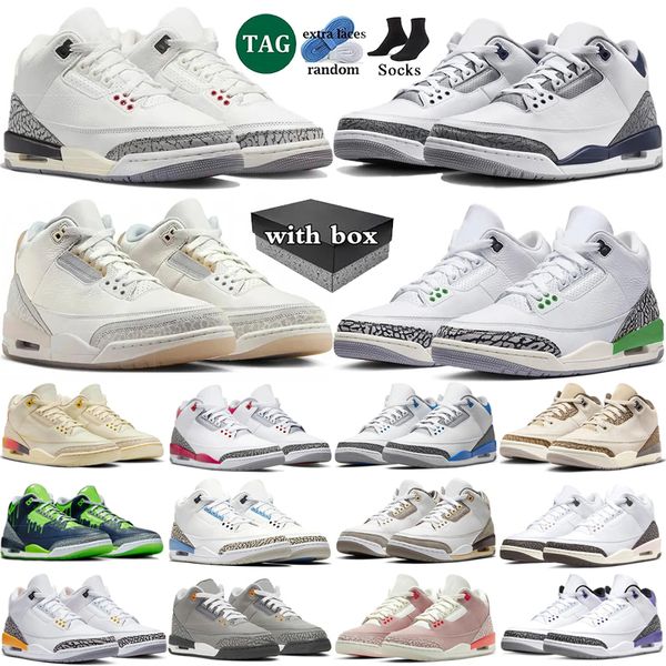 

with box 3 basketball shoes mens womans 3s Ivory Midnight Navy White Cement Reimagined Racer Blue fire red pink Lucky Green mens womans sport trainers sneakers 36-47, Color 10