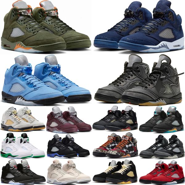 

with box 5 basketball shoes mens 5s olive UNC Georgetown University Blue Muslin Aqua Burgundy Racer Blue red lucky Green mens sport trainers sneakers, Color 20