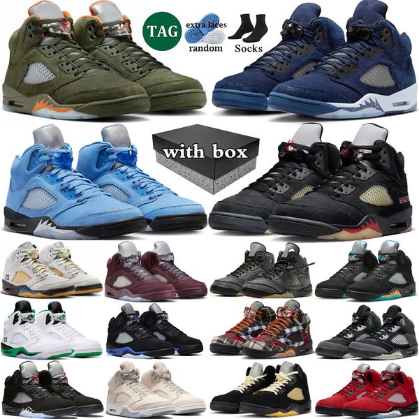 

with box 5 basketball shoes mens 5s olive UNC Georgetown University Blue Muslin Aqua Burgundy Racer Blue Green Bean mens sport trainers sneakers, Color 10