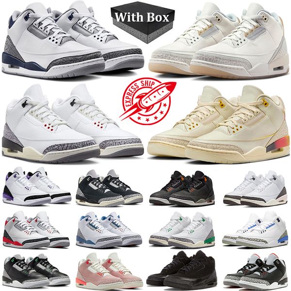 

With box 3s Basketball Shoes Men Women Jumpman 3 White Cement Midnight Navy Green Glow Court Purple Fire Red Wizards Mens Trainers Sneakers, #21