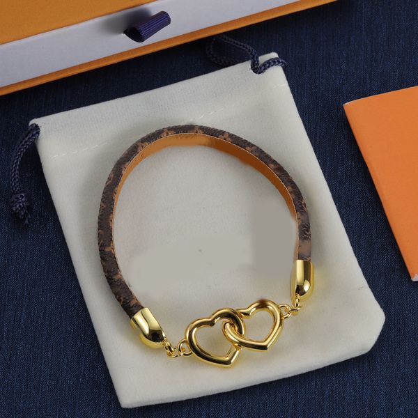 

Luxury Heart Charm Bracelet Leather Rope Bangle Original Designer Women Charm Pendants 18K Gold Silver Plated Wristband Cuff Link Chain Bangle Fashion Jewelry