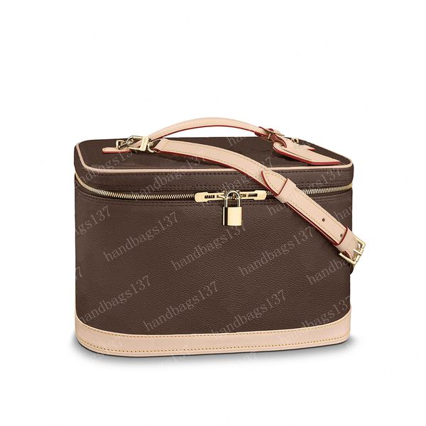 

47280 Designer Cosmetic Bag Nice Make Up Bag MM Cosmetic Pouch Zippy Bags Cosmetic Makeup Cases Bag Women Brown Flower Leather Toiletry #LNC-01, #01 47280 brown flower