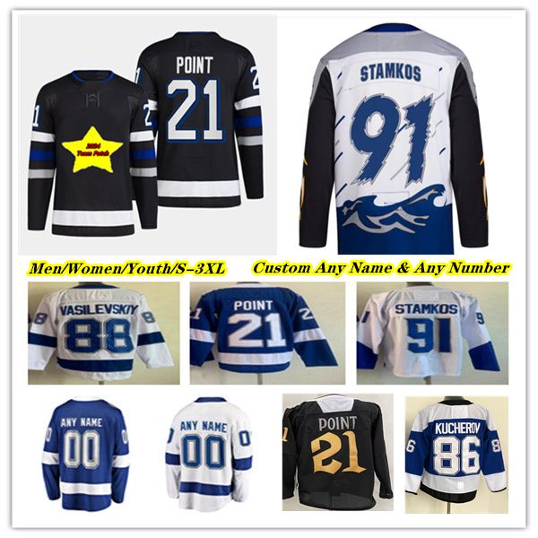 

Tampa Bay Hockey Jerseys Nikita Kucherov Steven Stamkos Brayden Point Victor Hedman Brandon Hagel Michael Eyssimont Tanner Jeannot Andrei Vasilevskiy Lecavalier, Men white