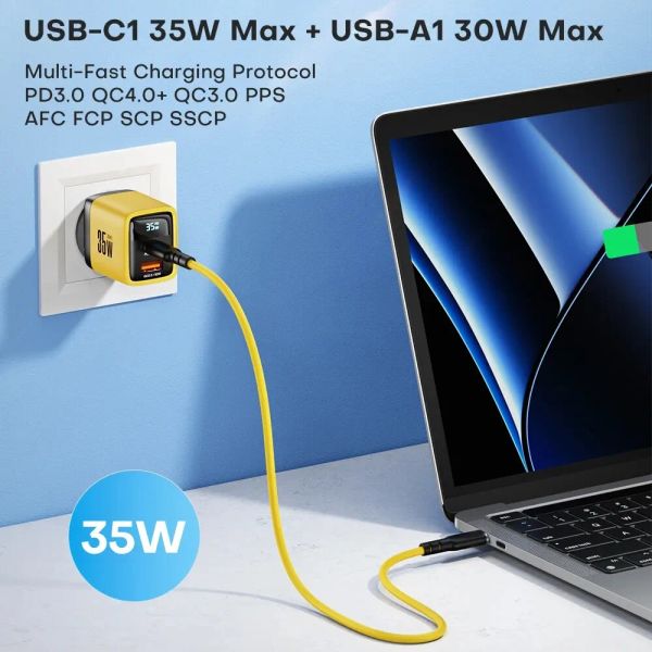 

ASOMETECH 35W GaN LED Display QC3.0 30W 25W PD PPS Quick Charge USB Type C Charger For iPhone 14 Pro Samsung S23 Xiaomi