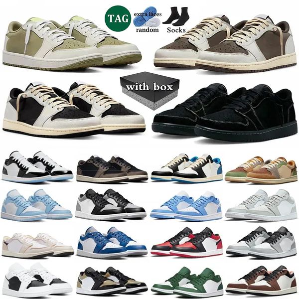 

With box 1 1s Basketball Shoes Men Women Mens Golf Olive Black Phantom Reverse Dark Mocha panda UNC Grey Trainers Sport Sneakers size 36-47, Color 14