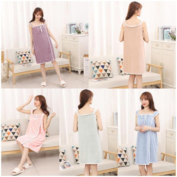 

Soft, Wholesale Thickened, Water-absorbent, Cute Bow Pocket, Wearable Towel Suspender Bath Skirt