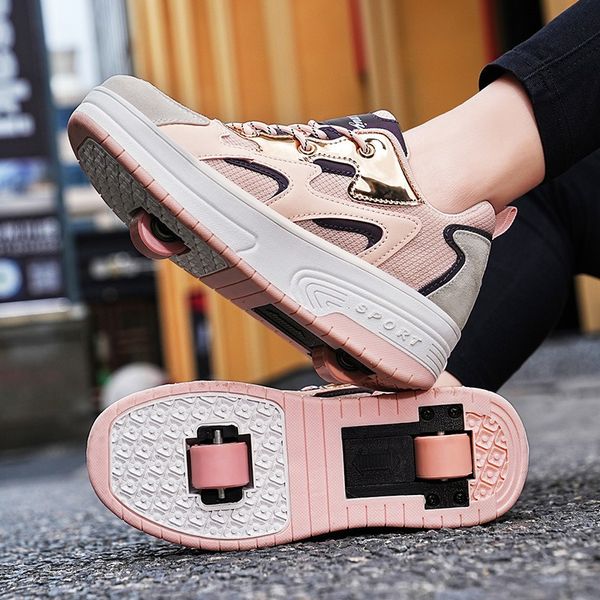 

PONERAIT Outdoor Casual Fashion Two wheels Roller Skate Shoe Unisex Children Sneaker Walk Shoe, Red