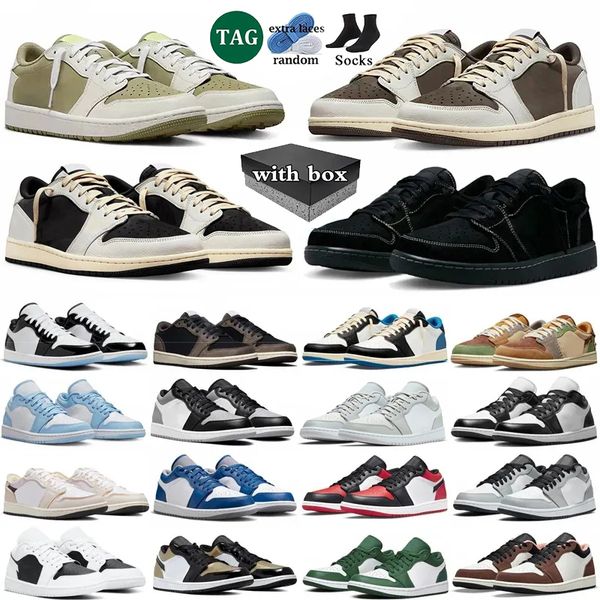 

With box 1 1s Basketball Shoes Men Women Mens Golf Olive Black Phantom Reverse Dark Mocha panda Vintage UNC Grey Trainers Sport Outdoor Sneakers 36-47, Color 20