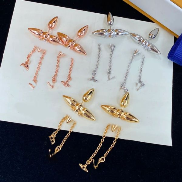 

Luxury Clover Tassel Gold Silver Plated Ear Stud Drop Earring Brand Designer Stainless Steel Elegant Women Girl Fashion Jewelry Accessories Gift Wholesale With Box