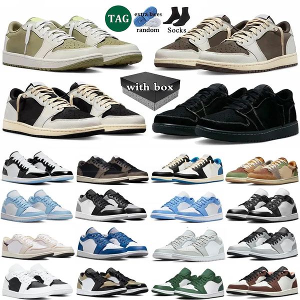 

With box 1 1s Basketball Shoes Men Women Mens Golf Olive Black Phantom Reverse Dark Mocha panda Vintage UNC Grey Trainers Sport Sneakers 36-47, Color 26