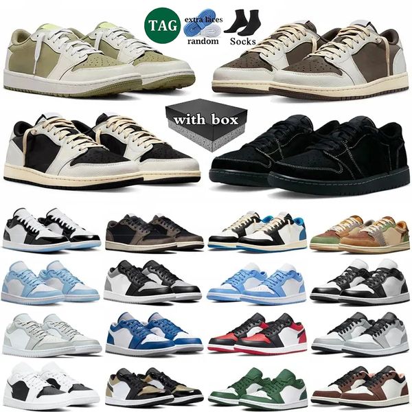 

With box 1 1s Basketball Shoes Men Women Mens Golf Olive Black Phantom Reverse Dark Mocha panda UNC Grey Trainers Sport Sneakers Outdoor Shoes, Color 2