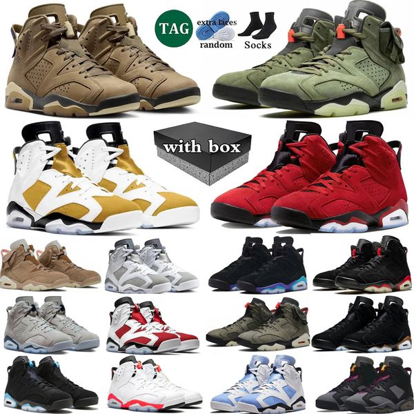 

With box 6 Basketball Shoes men 6s Brown Kelp aqua Cactus Jack Toro Bravo Black Metallic Silver Cool Grey Yellow Ochre Infrared Trainers Sport Outdoor Sneakers 40-47, Color 1