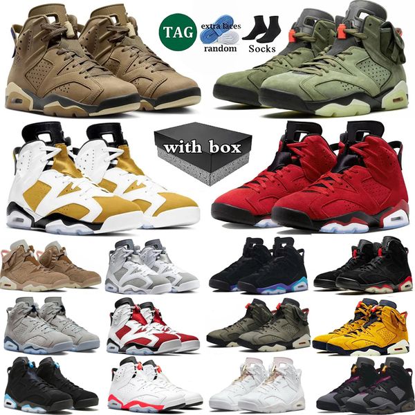 

With box 6 Basketball Shoes men 6s Brown Kelp aqua Cactus Jack Toro Bravo Black Metallic Silver Cool Grey Yellow Ochre unc Trainers Sport Outdoor Sneakers, Color 8