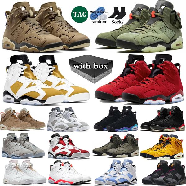 

With box 6 Basketball Shoes men 6s Brown Kelp aqua Cactus Jack Toro Bravo Black Metallic Silver Cool Grey unc Infrared Trainers Sport Outdoor Sneakers, Color 1